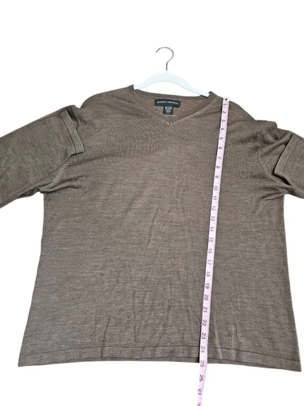 Banana Republic Mens Large Sweater Brown Silk Cotton Solid V-Neck Elevated Prep